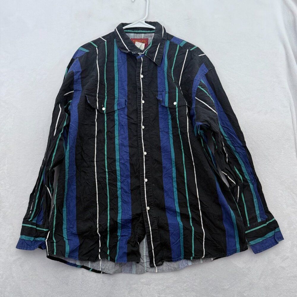 Vintage Ruster by Wrangler Brushpopper Shirt Men XL Stripe Cowboy Rodeo Western